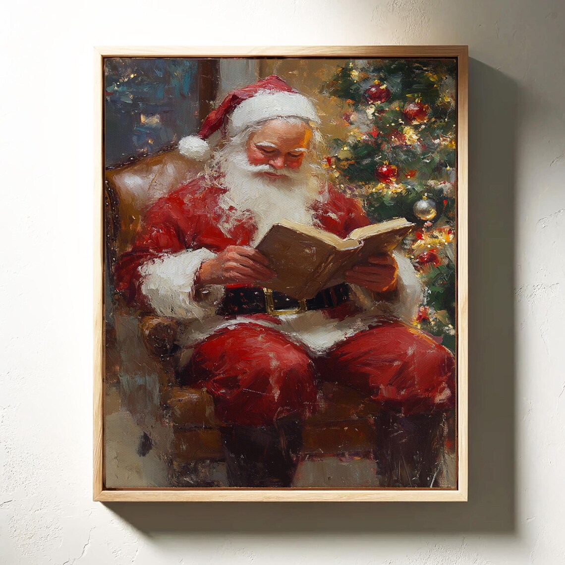 Santa Claus Reading Storybook By Firelit Christmas Tree Poster - Image 3
