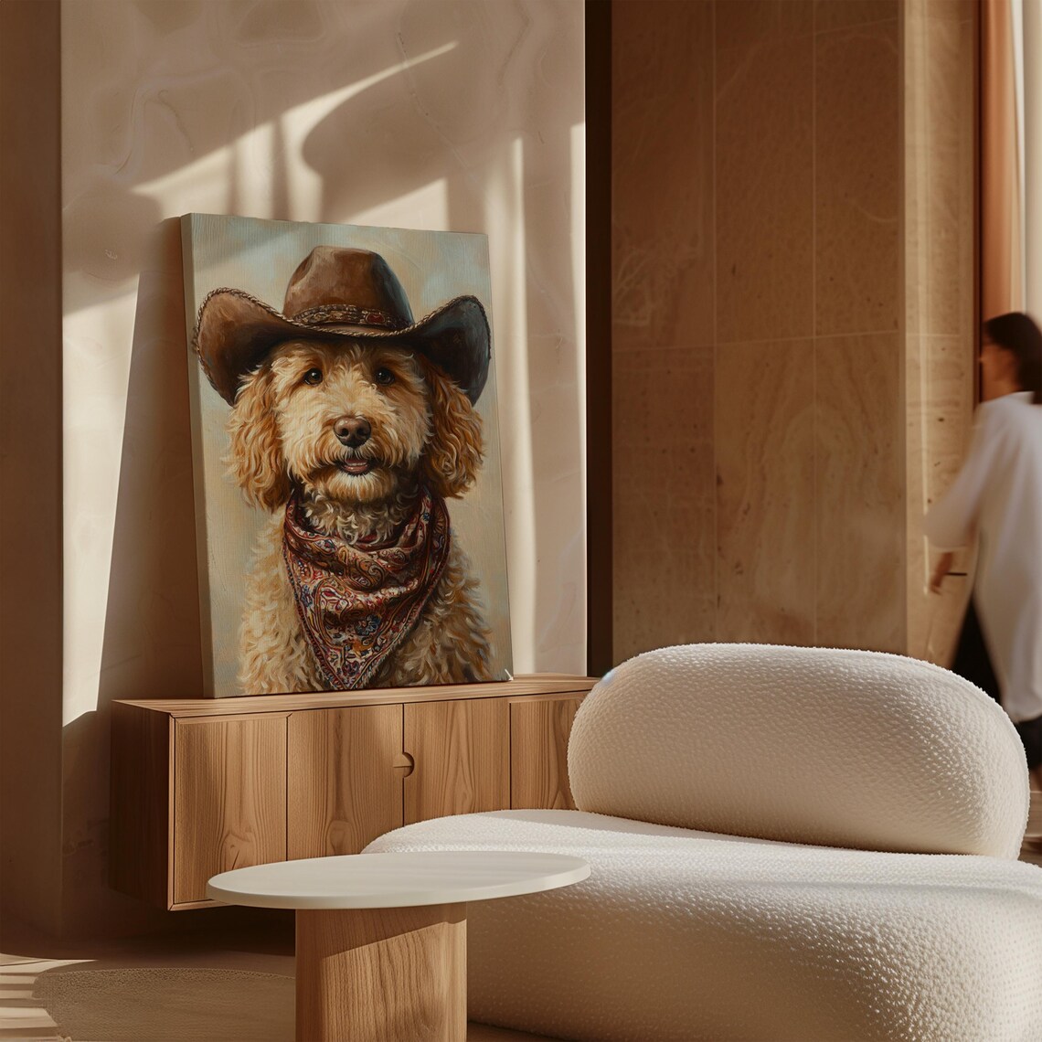 Goldendoodle Dog in Cowboy Hat and Paisley Bandana Portrait Poster - Image 4