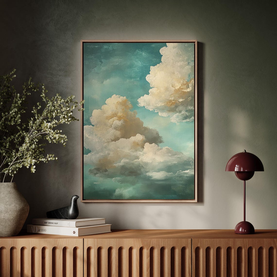 Dreamy Cloudscape Painting Teal Sky Billowing Clouds Serene Poster - Image 5
