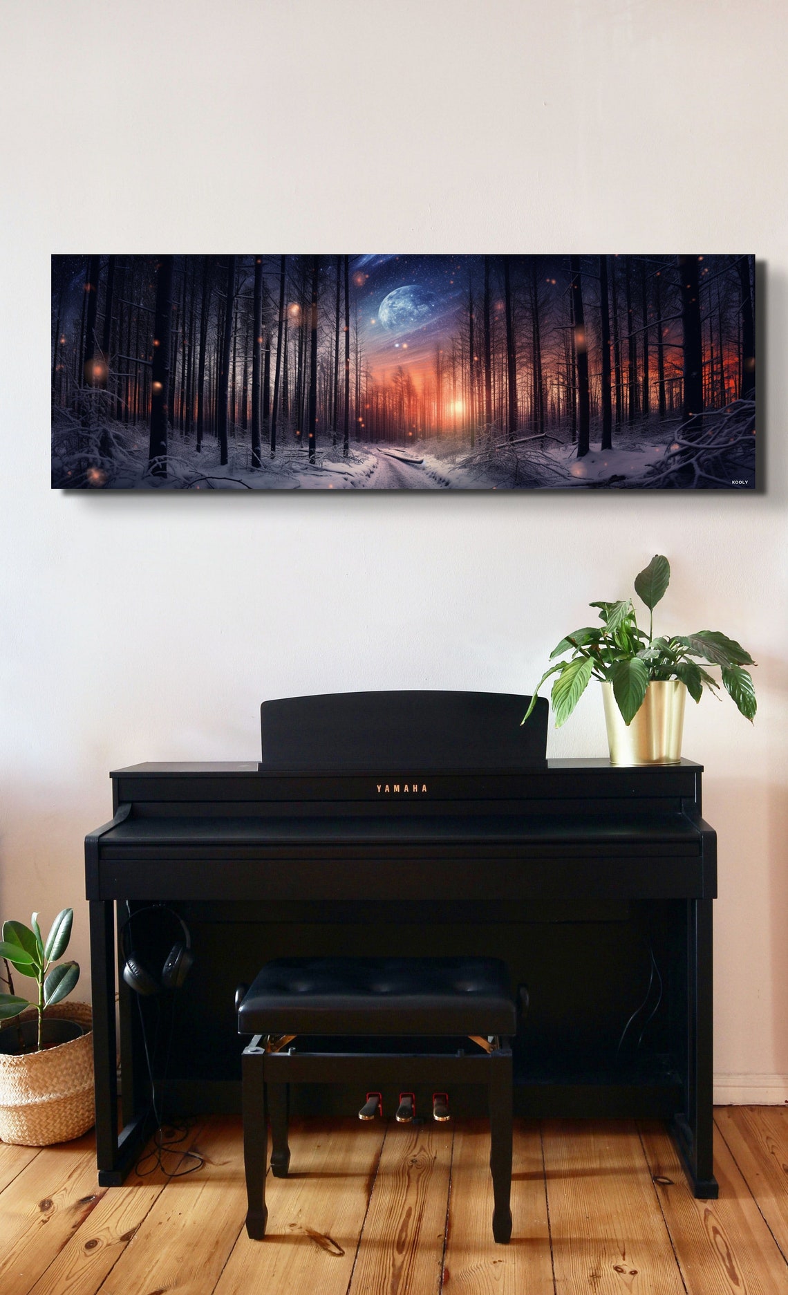 Snowy Forest Moonlight Night Winter Path Panoramic Art Poster - Image 3