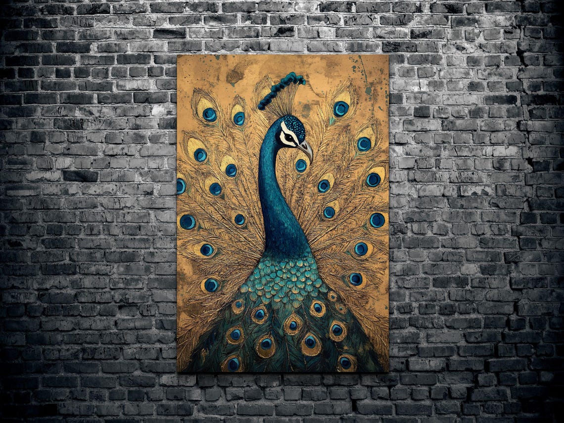 Peacock On Antique Gold Regal Plumage Elegant Bird Art Poster - Image 2