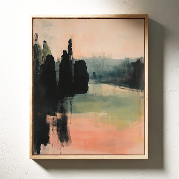 Abstract Misty Landscape Minimal Brushstroke Nature Painting