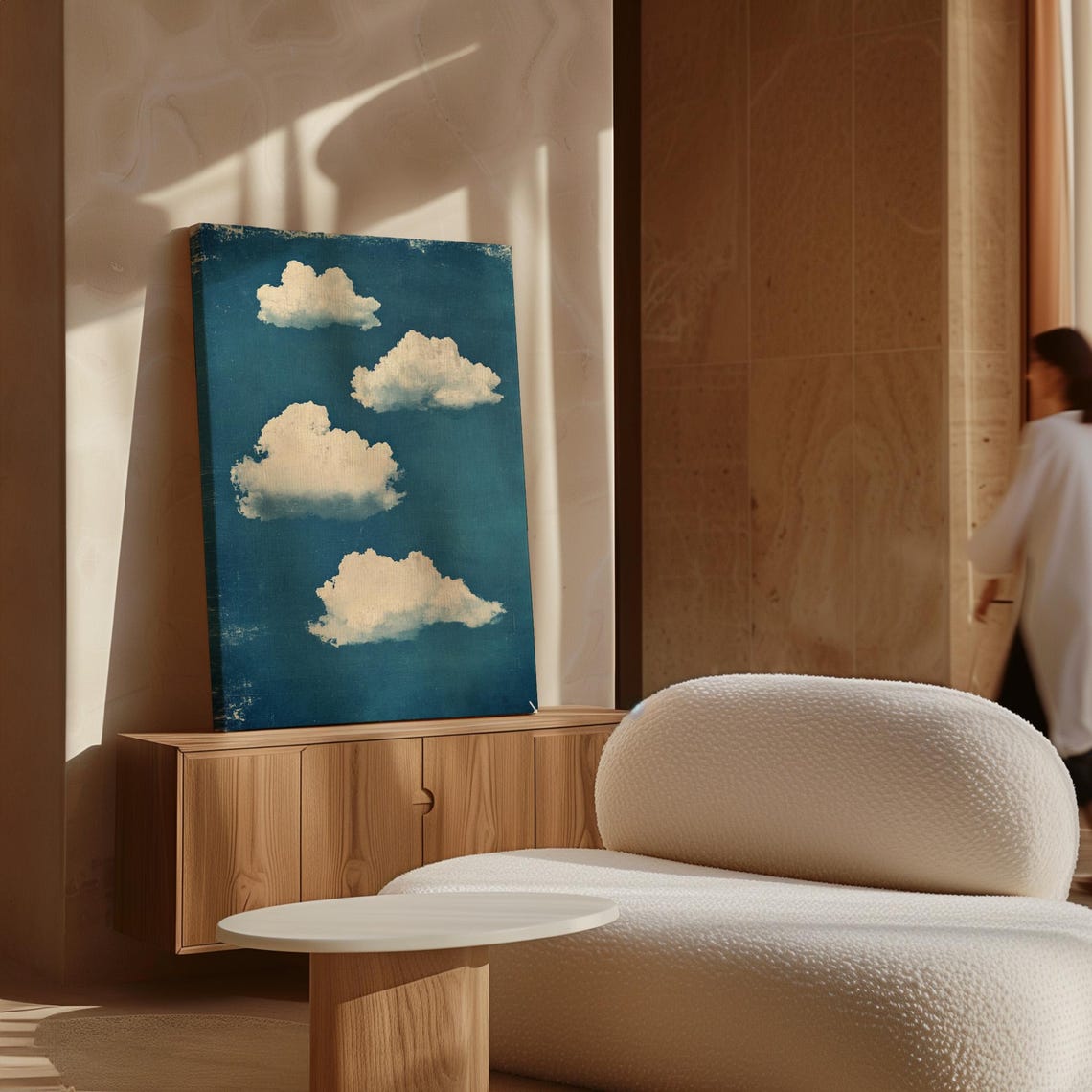 Vintage Blue Sky With White Clouds Textured Cloudscape Art Poster - Image 7