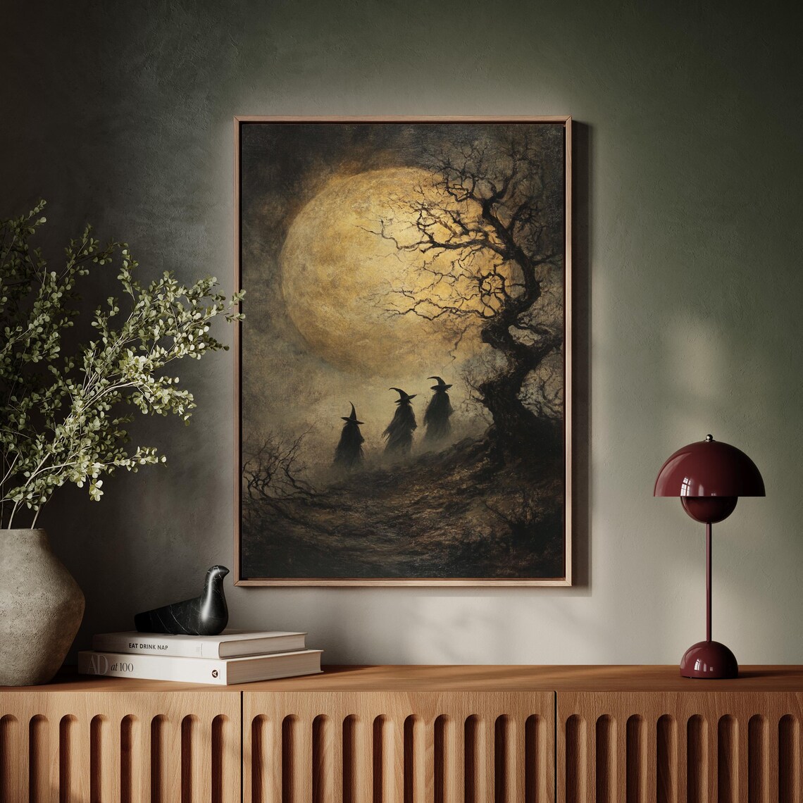 Witches Under A Golden Full Moon, Gothic Forest Scene - Image 4