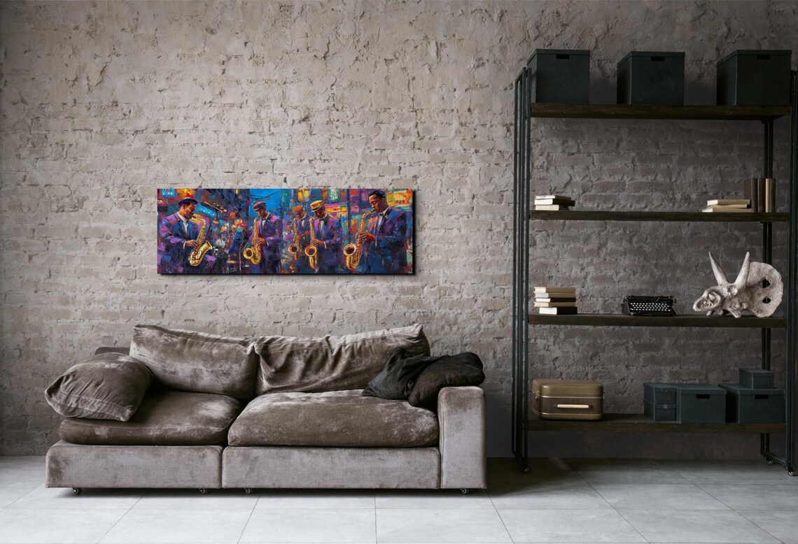 Moody Jazz Saxophone Band Night Club Panoramic Music Art Poster - Image 5