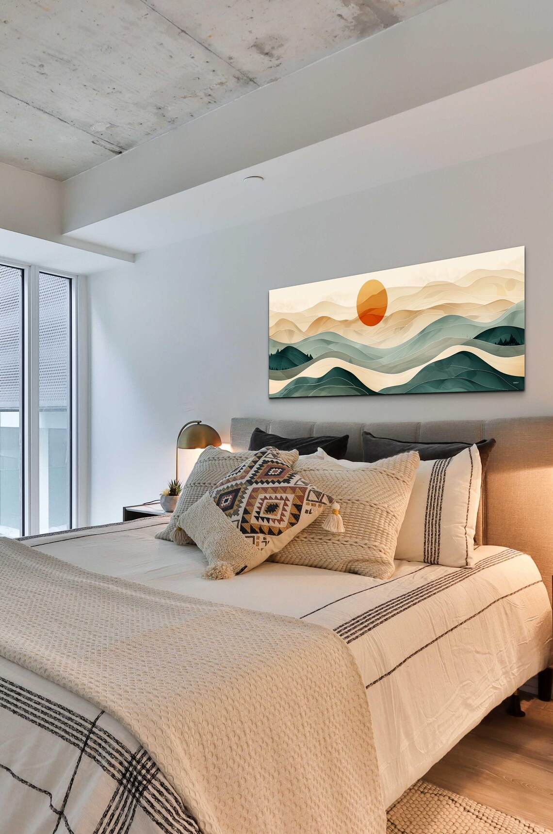 Panoramic Mid-Century Modern Boho Sunrise Geometric Art Print - Image 6