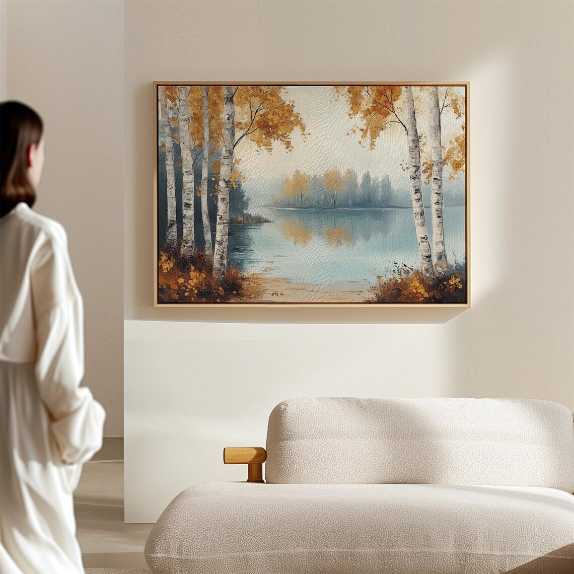 Autumn Birch Tree Landscape, Rustic Lake Scene - Image 7