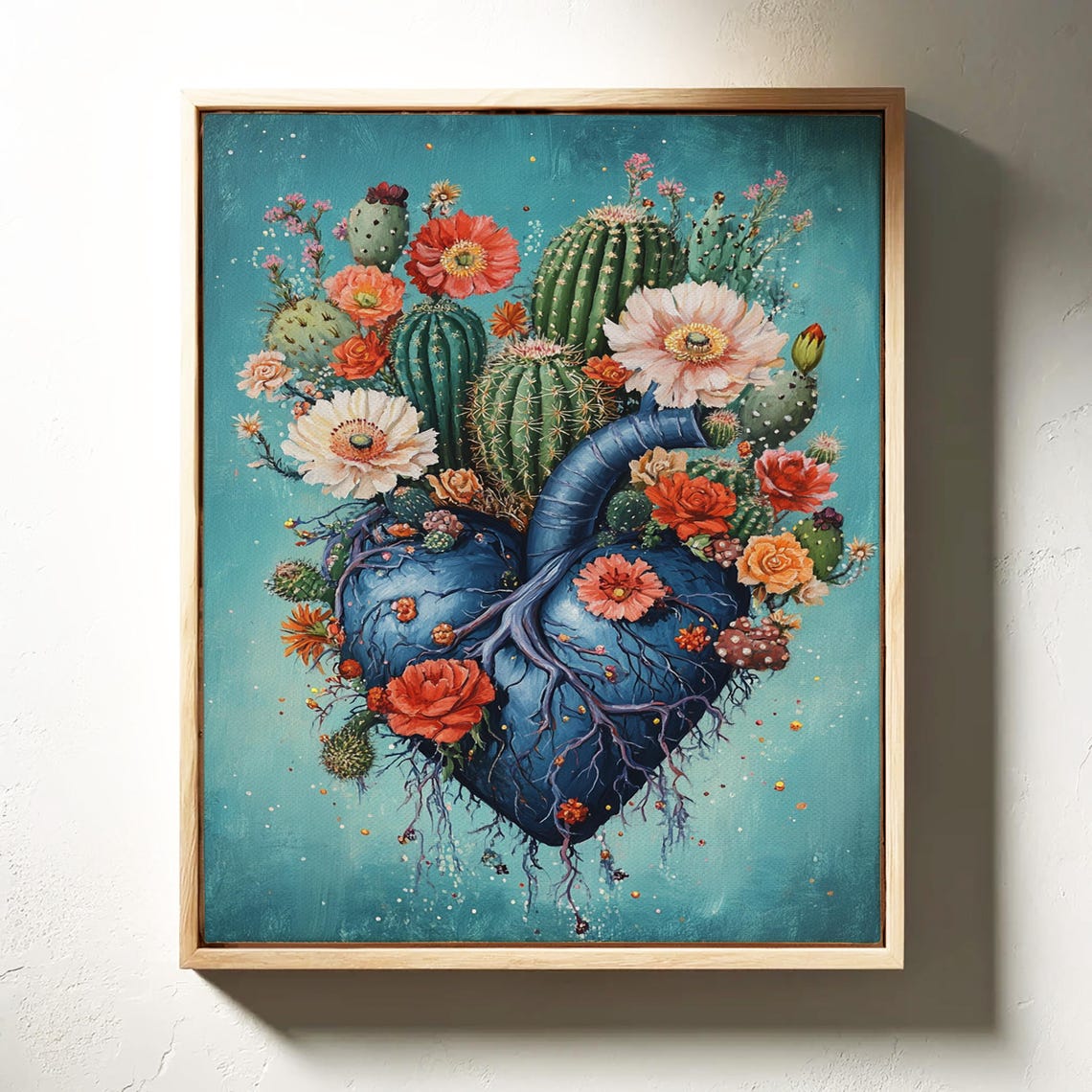 Blue Anatomical Heart Cactus Bloom Botanical Desert Art Poster - Image 3