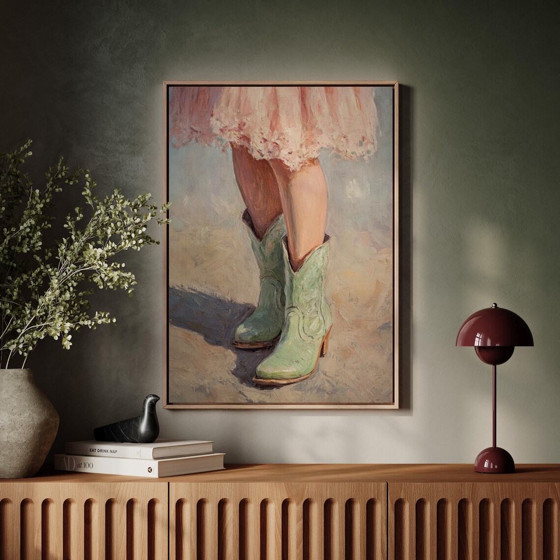 Little Cowgirl Green Boots Pink Dress Western Style Painting Poster - Image 7