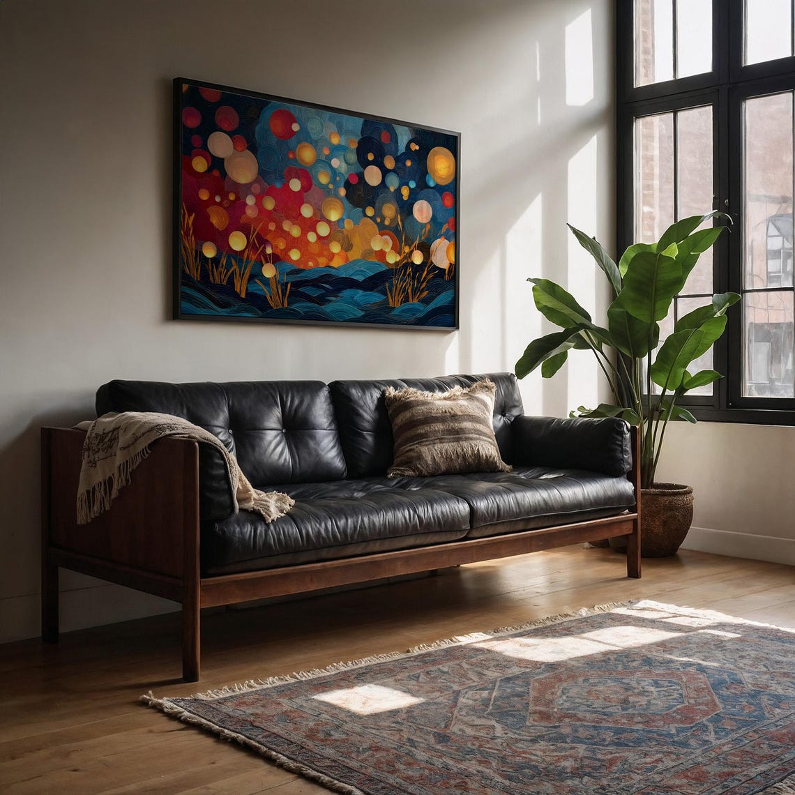 Whirlwind Lights Over the Waves Glowing Abstract Night Poster