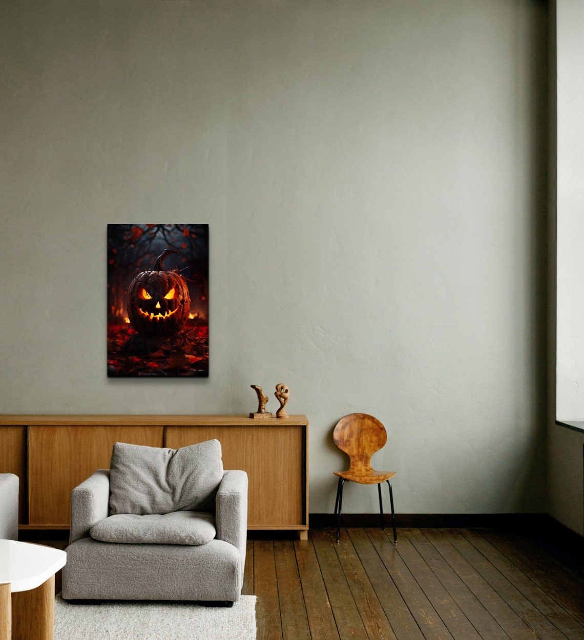 Scary Glowing Jack-O-Lantern Dark Forest Ember Night Art Poster - Image 4