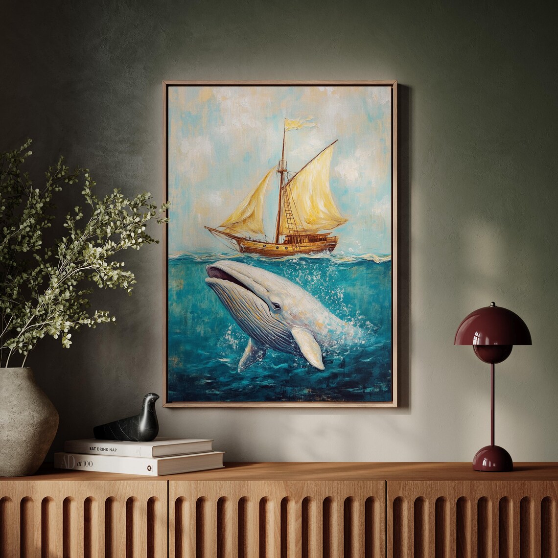 Sailing Ship And Whale Ocean Scene Nautical Wall Art - Image 6