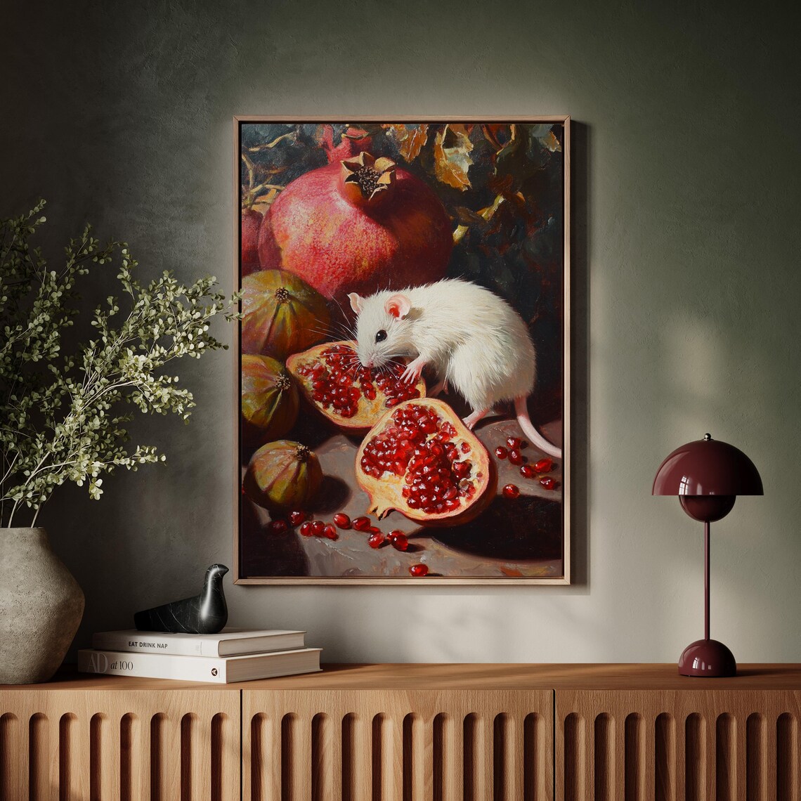 White Mouse Eating Pomegranate Vintage Art Print - Image 3