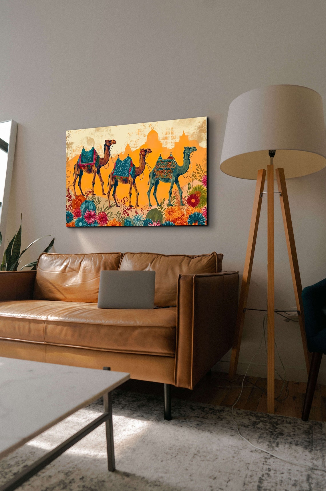 Three Decorated Camels Indian Desert Caravan Colorful Poster - Image 3