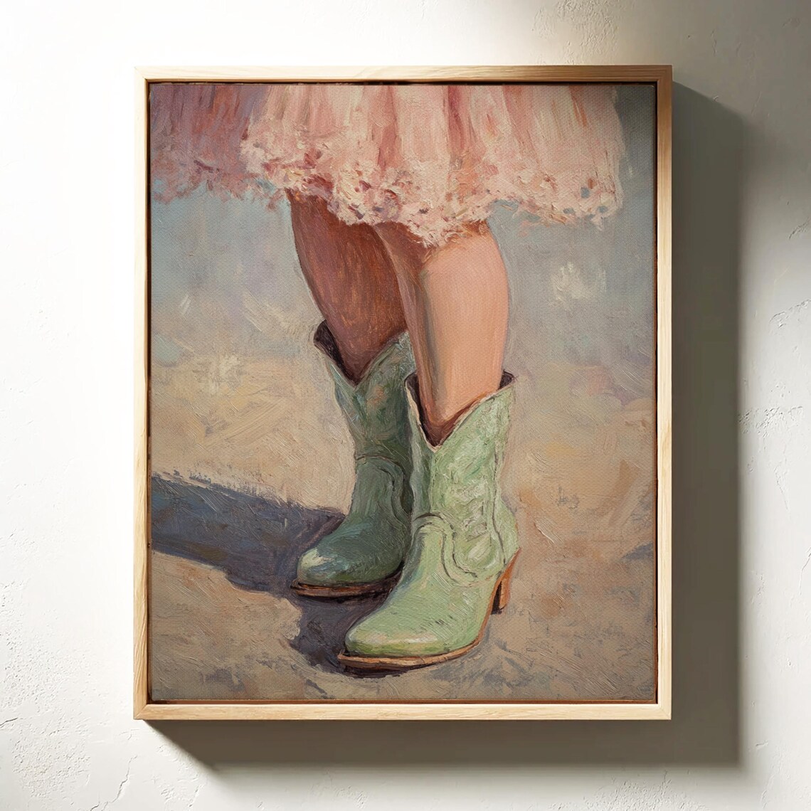 Little Cowgirl Green Boots Pink Dress Western Style Painting Poster - Image 6