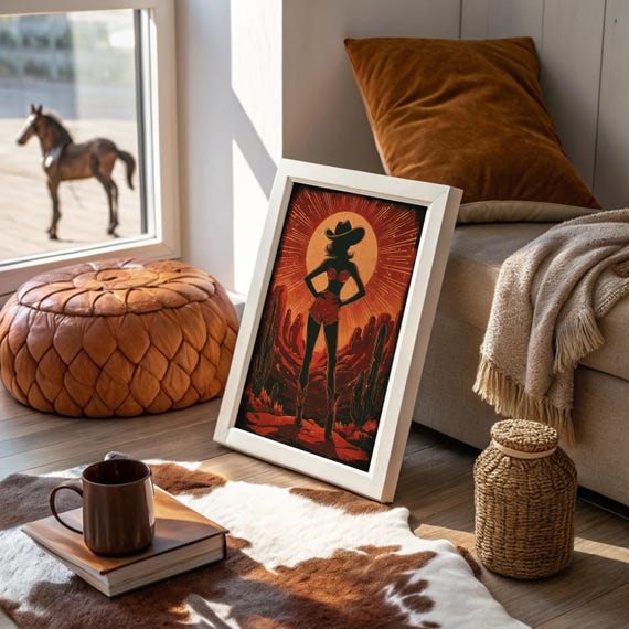 Cowgirl Silhouette Under Desert Moon