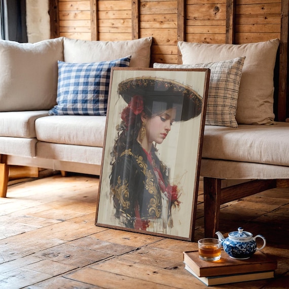 Spanish Senorita In Traditional Floral Sombrero Portrait Wall Art