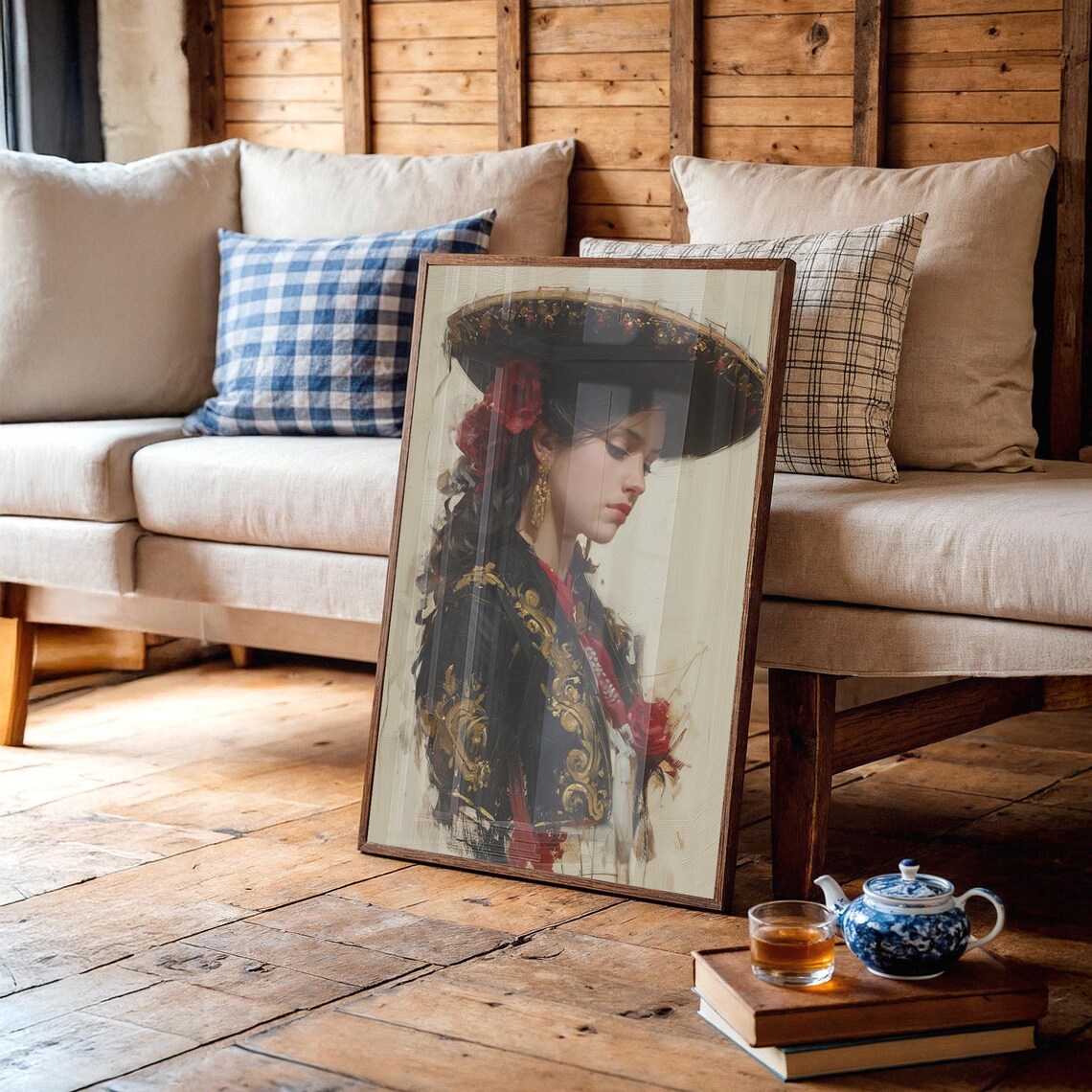 Spanish Senorita In Traditional Floral Sombrero Portrait Wall Art