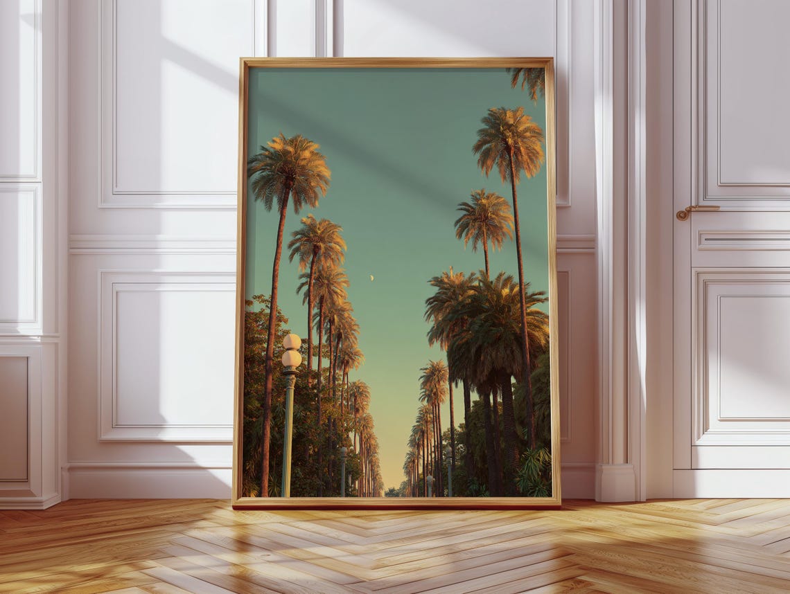 Palm Tree Lined Street Sunset Photography Golden Hour Poster