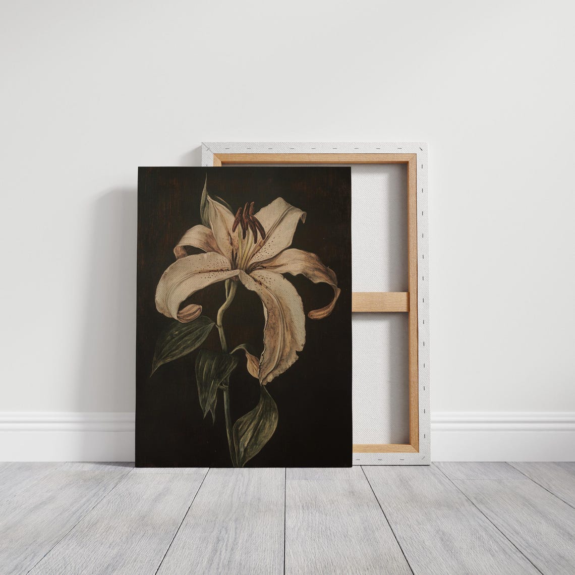 White Lily Vintage Floral Oil Painting - Image 5