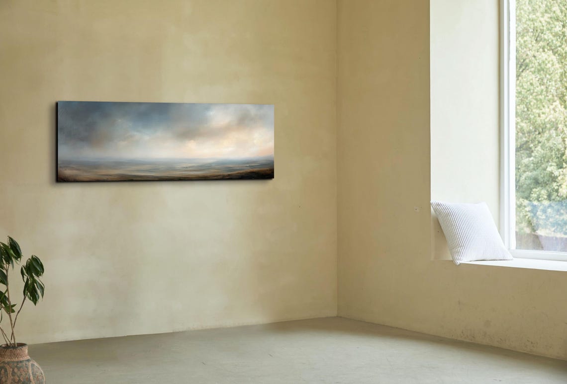 Misty Gray Moorland Under Soft Clouds Moody Landscape Art Poster - Image 5