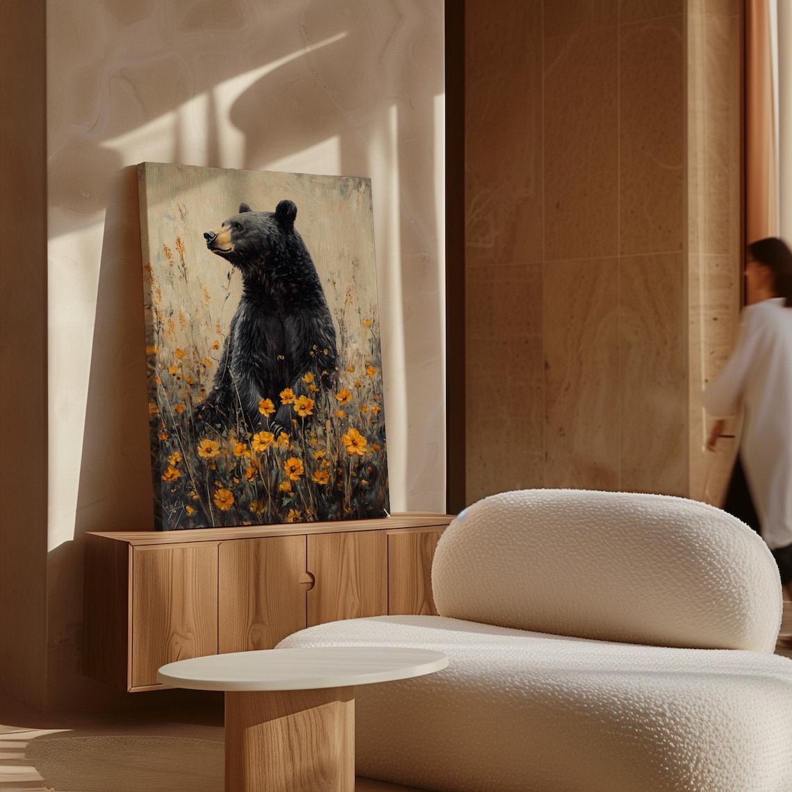 Majestic Black Bear Among Golden Wildflowers Rustic Art Poster - Image 4
