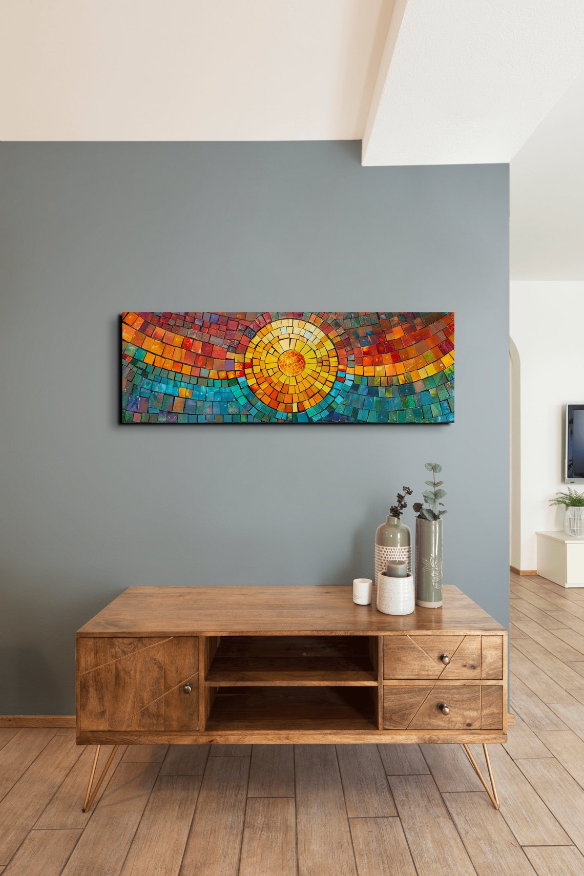Radiant Mosaic Sun Warm Tiles Circular Sunburst Abstract Art Poster - Image 6