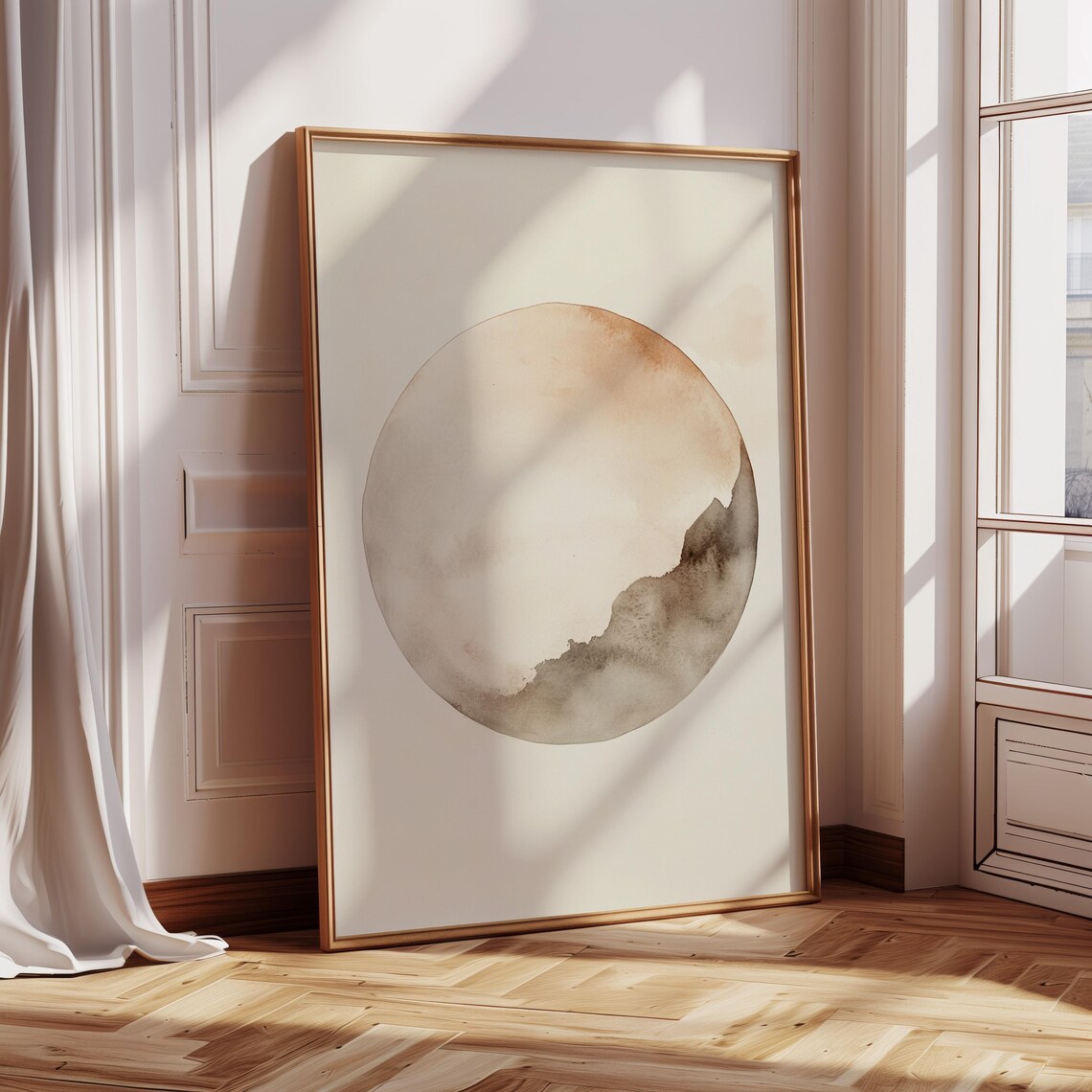 Abstract Watercolor Moon, Minimalist Celestial Art