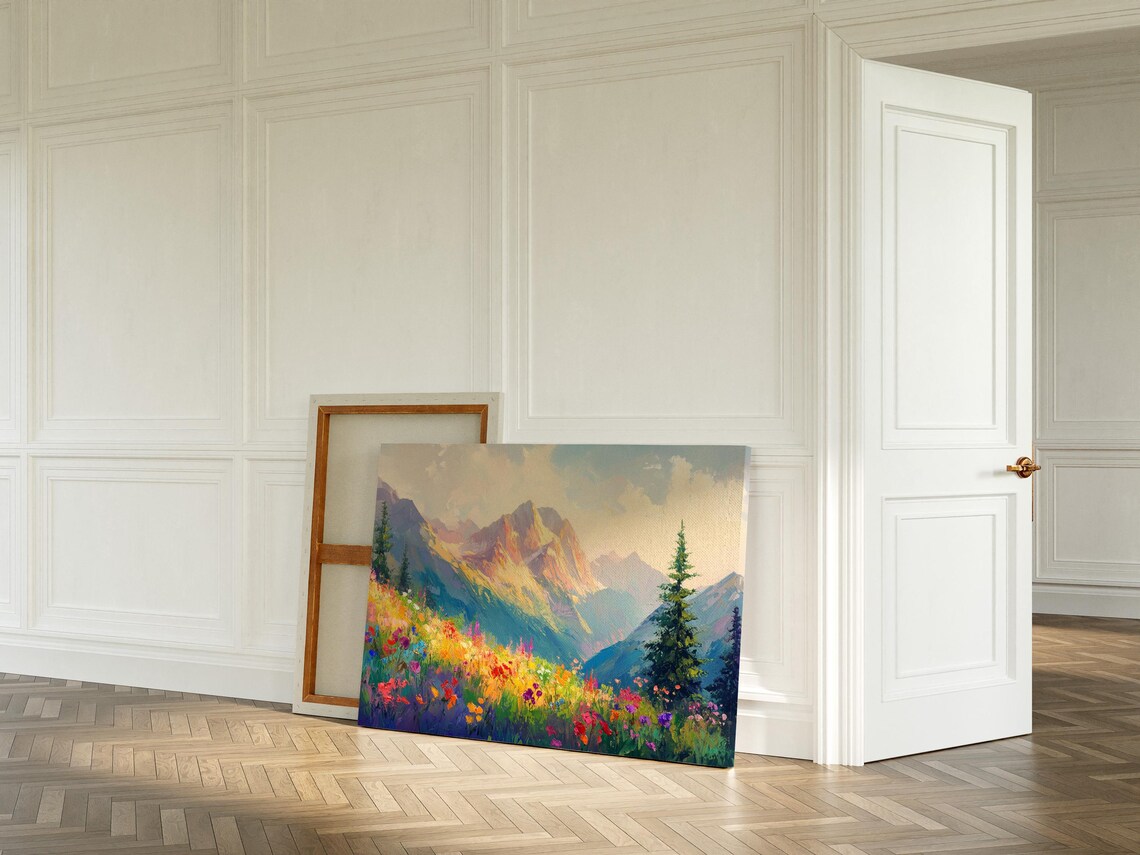 Vibrant Wildflower Meadow Art Print, Alpine Landscape - Image 5