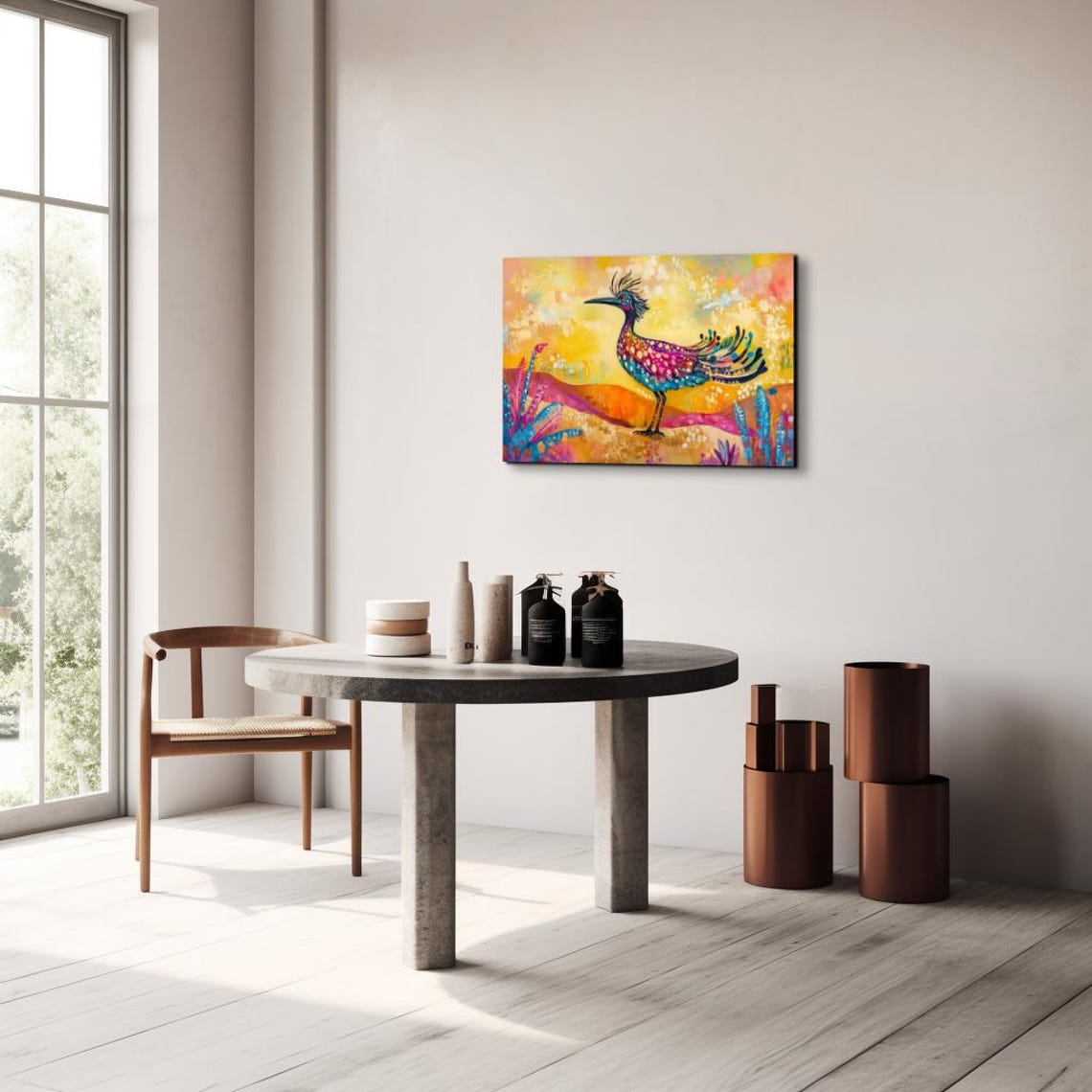 Colorful Roadrunner Desert Day Glow Whimsical Bird Art Poster - Image 4