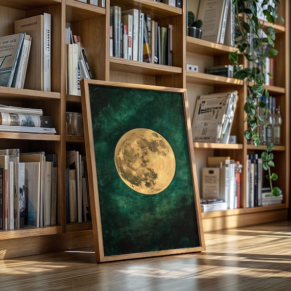 Golden Moon Full Mystical Emerald Green Celestial Night Poster