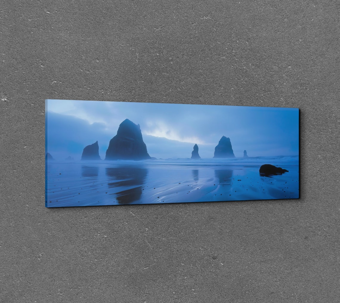 Misty Sea Stacks Coastal Panorama Blue Hour Ocean Landscape Poster - Image 5
