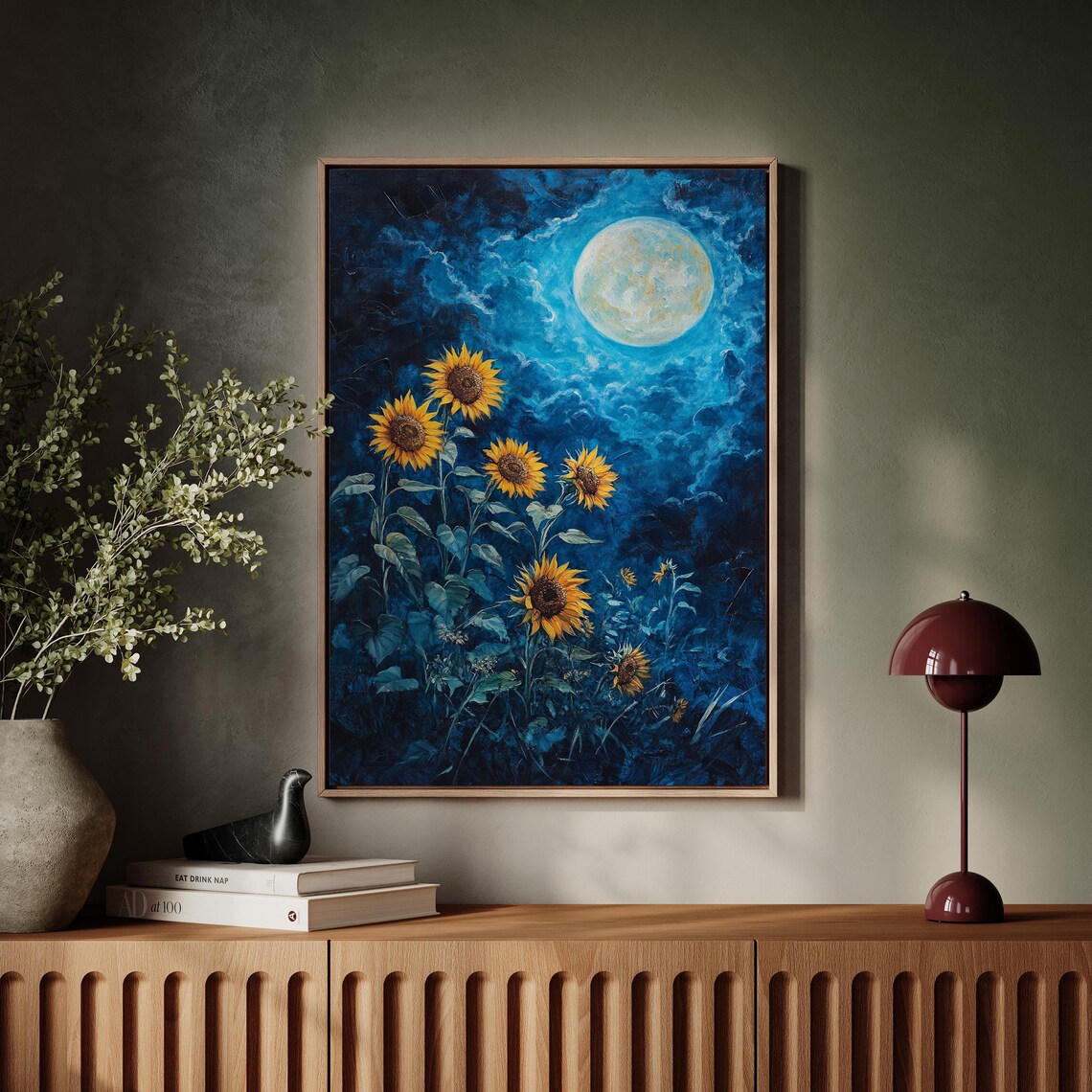 Moonlit Sunflower Art Print, Rustic Botanical Decor - Image 7