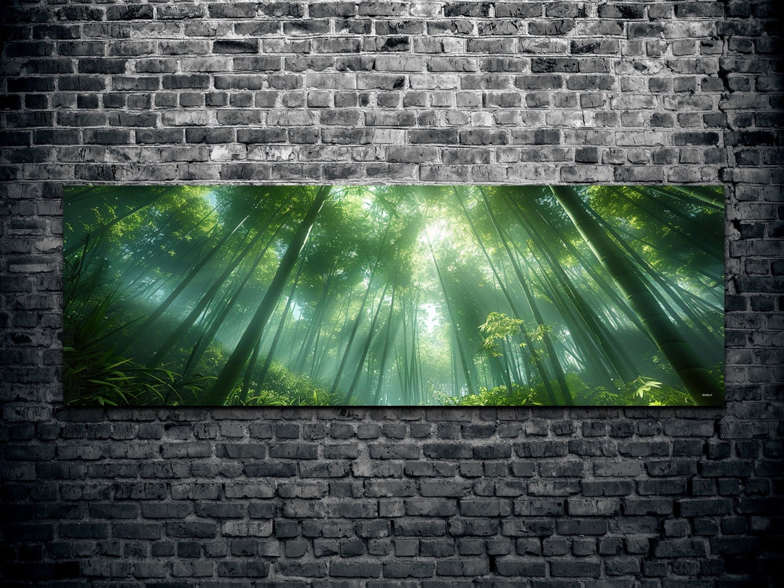 Sunlit Bamboo Forest Towering Stalks Canopy Light Rays Wall Art - Image 2