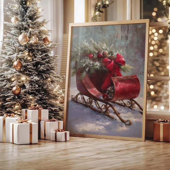 Red Christmas Sleigh Art Print