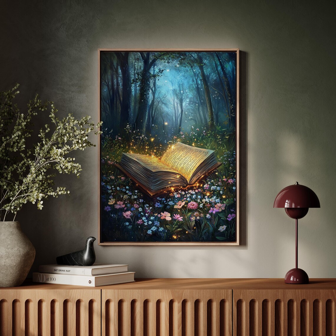 Enchanted Open Book Magical Forest Glow Art Print