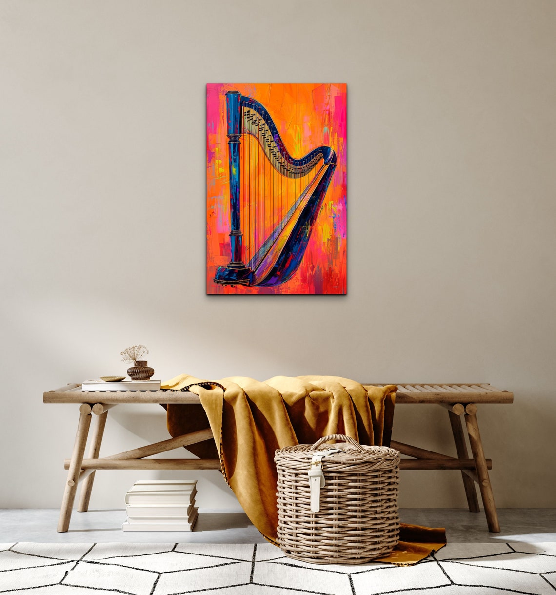 Pop Art Harp Blue Orange Modern Musical Instrument Decor Wall Art - Image 7