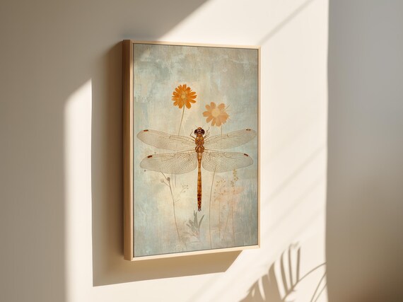 Vintage Dragonfly Nature Botanical Wall Art Rustic Insect Print Neutral Earthy Decor Cottagecore Aesthetic Entomology Art
