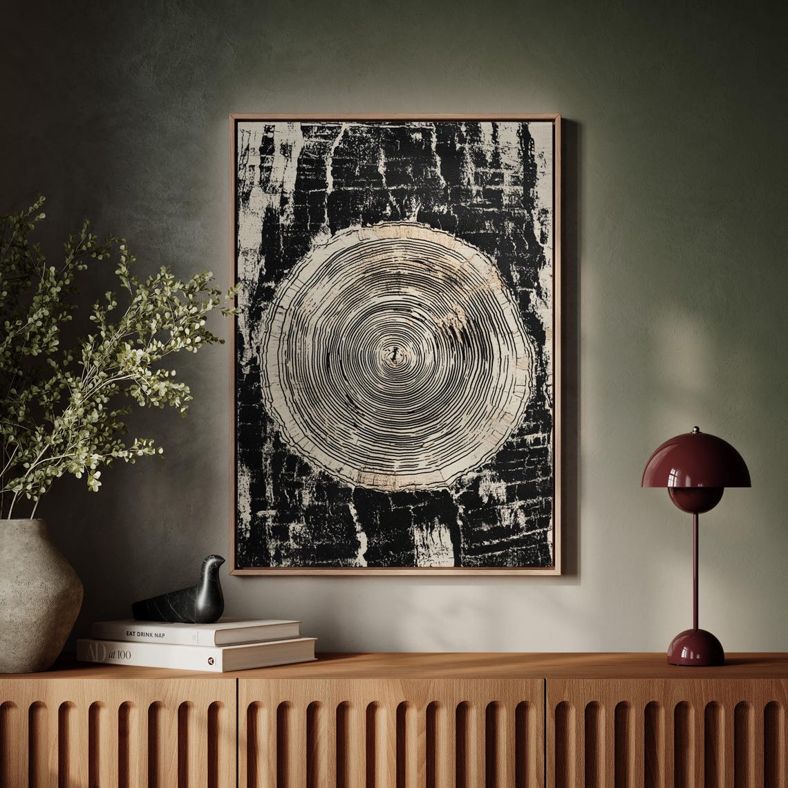Cream Tree Ring Circle Distressed Black Rustic Farmhouse Poster - Image 6