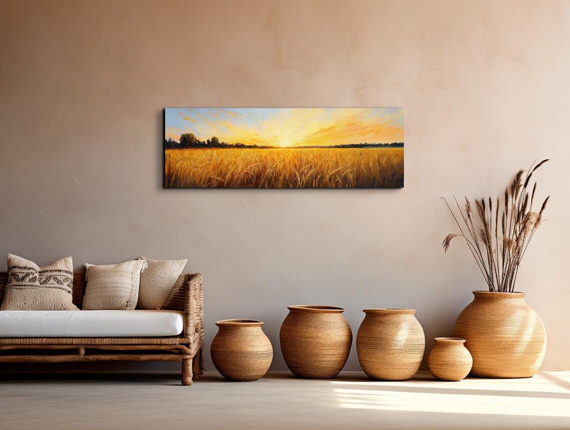 Serene Wheat Landscape, Panoramic Art Print - Image 7