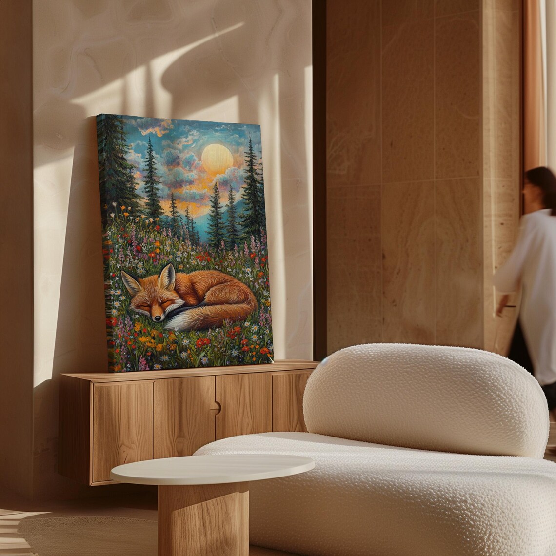 Sleeping Fox In Flower Meadow Sunset Pine Forest Animal Poster - Image 6