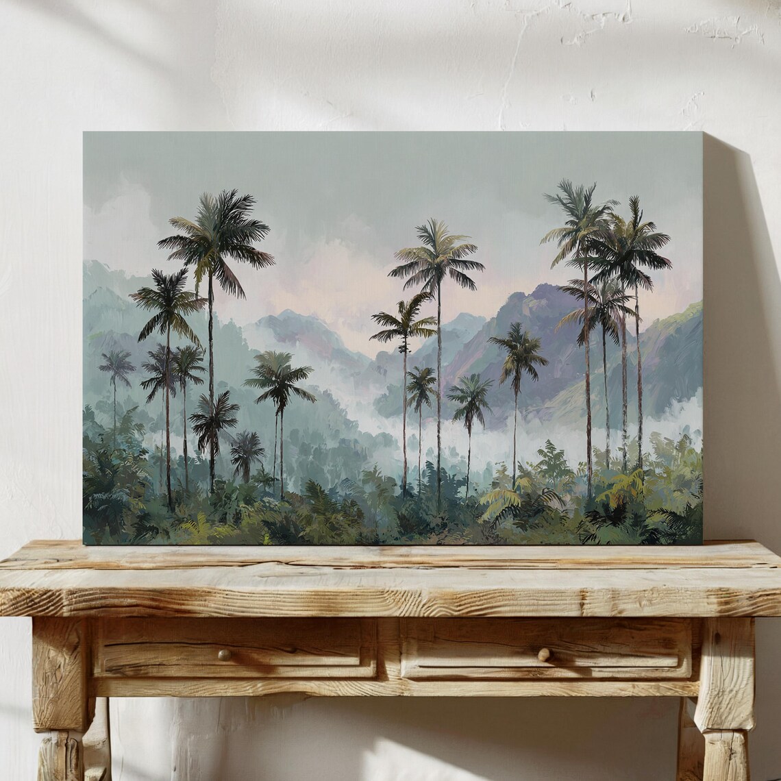 Tropical Jungle Art Print, Misty Palm Tree Rainforest