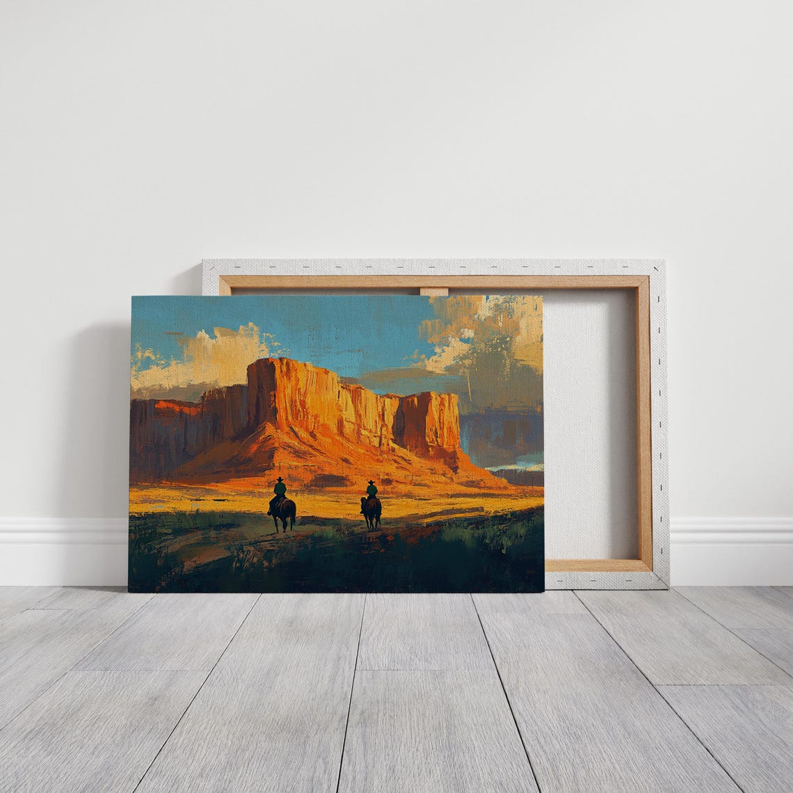 Western Cowboy Sunset Desert Horseback Riding Art Southwest Ranch Wall Decor Rustic Wild West Landscape Painting - Image 3