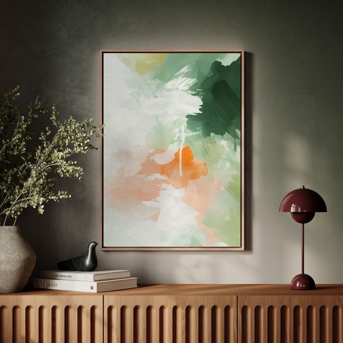 Green Orange Abstract Brushstroke Pastel Modern Art Painting Poster - Image 6