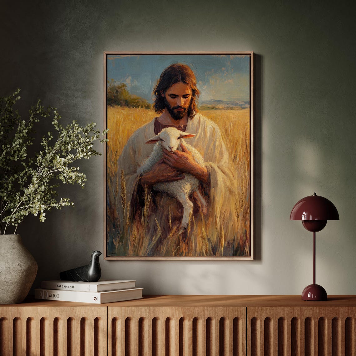 Jesus Holding a Lamb Close in a Golden Wheat Field Christian Poster - Image 4