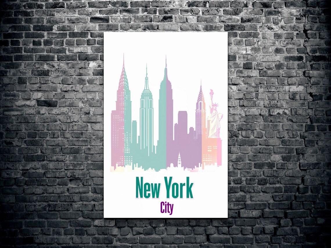 New York City Pastel Skyline Silhouette Modern Travel Poster - Image 2