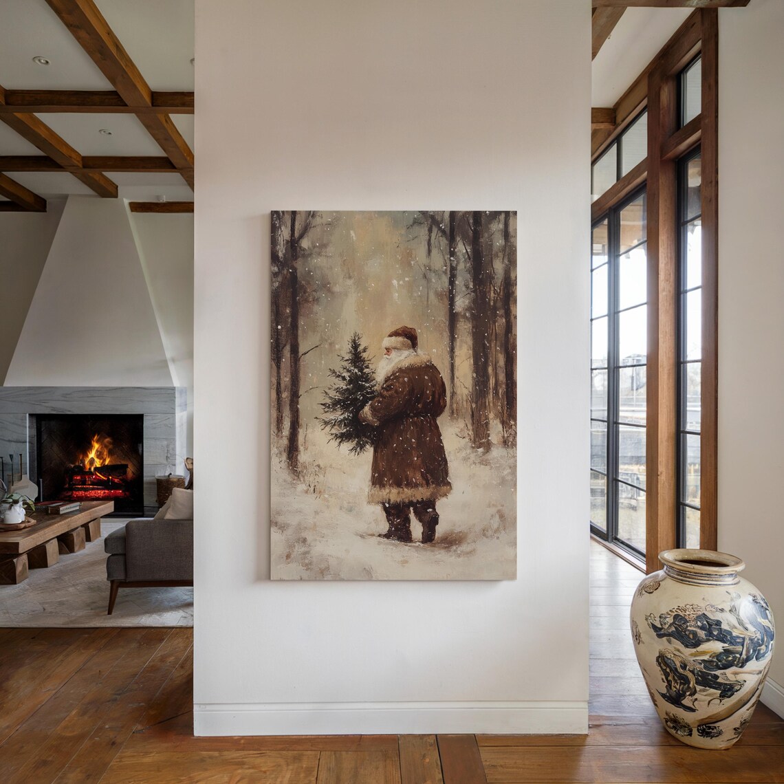 Vintage Santa Claus, Rustic Christmas Scene - Image 6