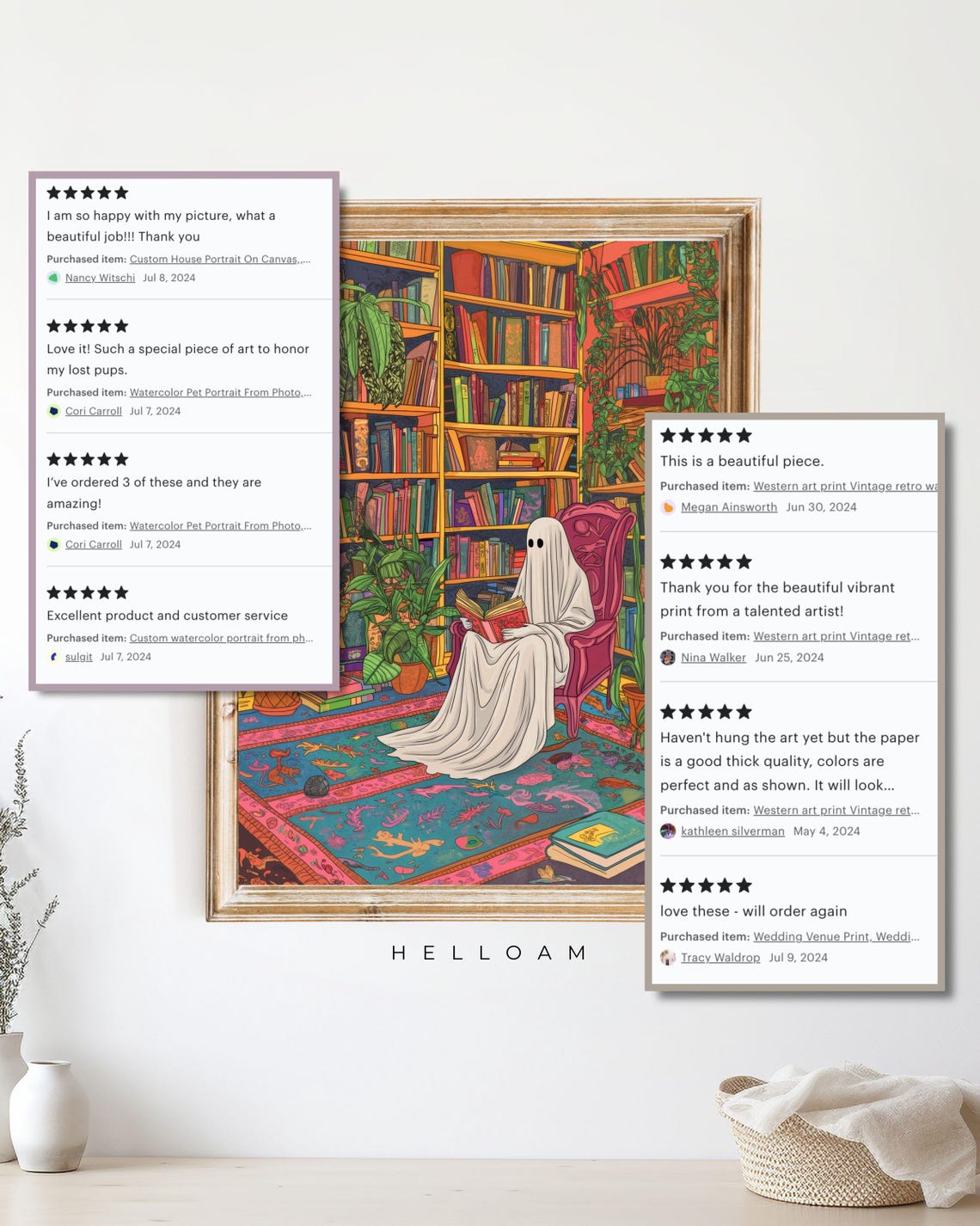 Cute Ghost In A Library Print Romantic Dark Academia Moody Cottagecore Spooky Decor Vintage Poster Gothic Painting Reading Ghost Pink - Image 3