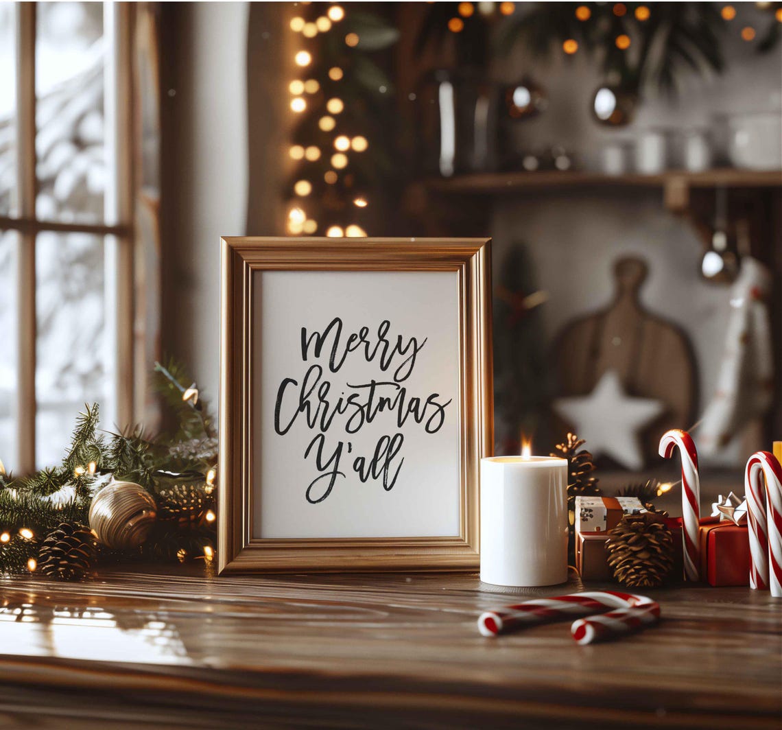 Merry Christmas Yall Rustic Southern Holiday Script Quote Poster