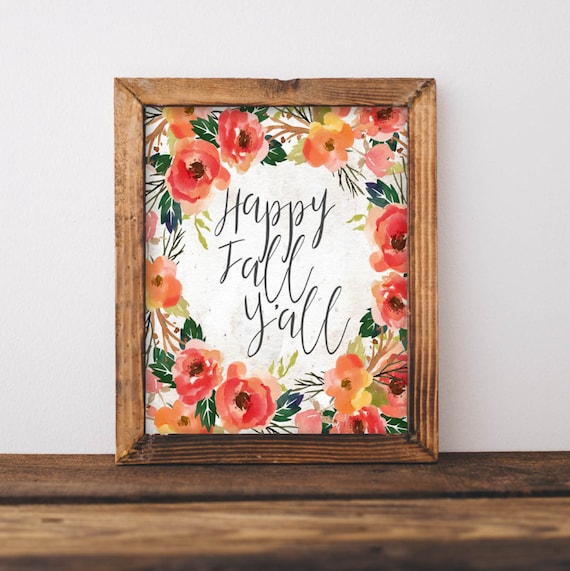 Happy Yall Fall Floral Thanksgiving Quote Art Print